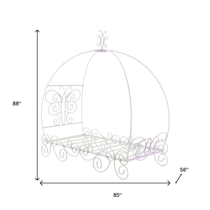 Purple and White Metal Canopy Bed Frame