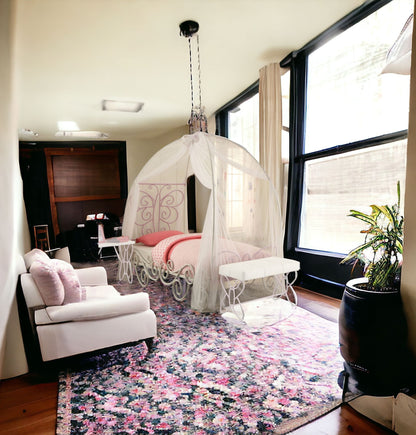Purple and White Metal Canopy Bed Frame