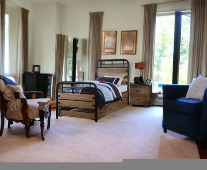 Brown and Black Solid Wood Twin Bed Frame