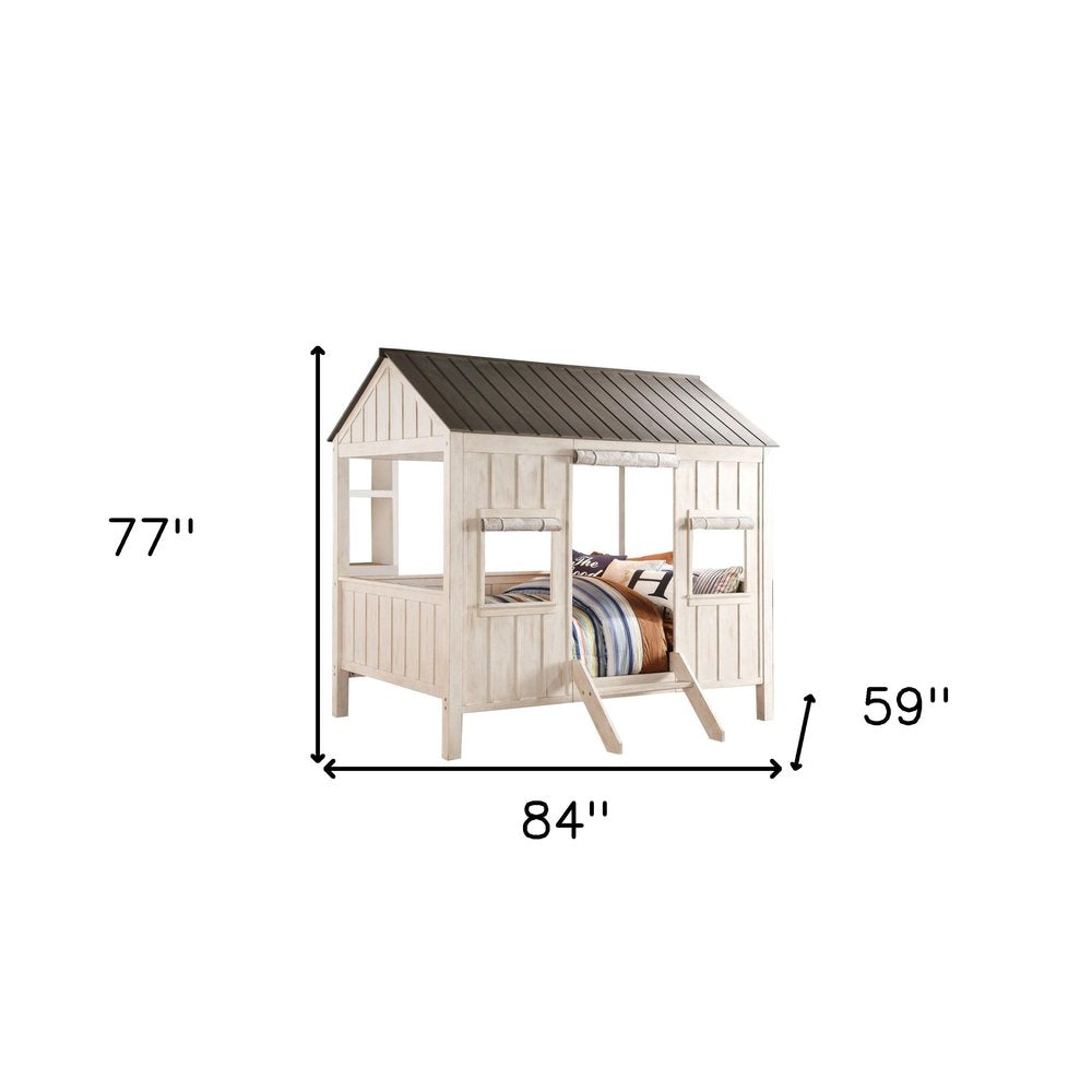 Pink and White Wood Full Bed Frame