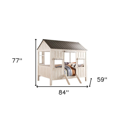 Pink and White Wood Full Bed Frame