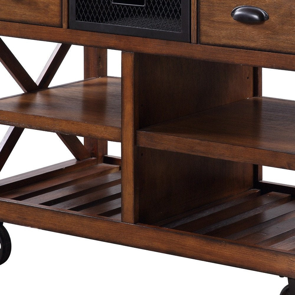 Brown And Silver 48" Rolling Kitchen Cart With Storage