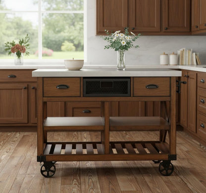 Brown And Silver 48" Rolling Kitchen Cart With Storage