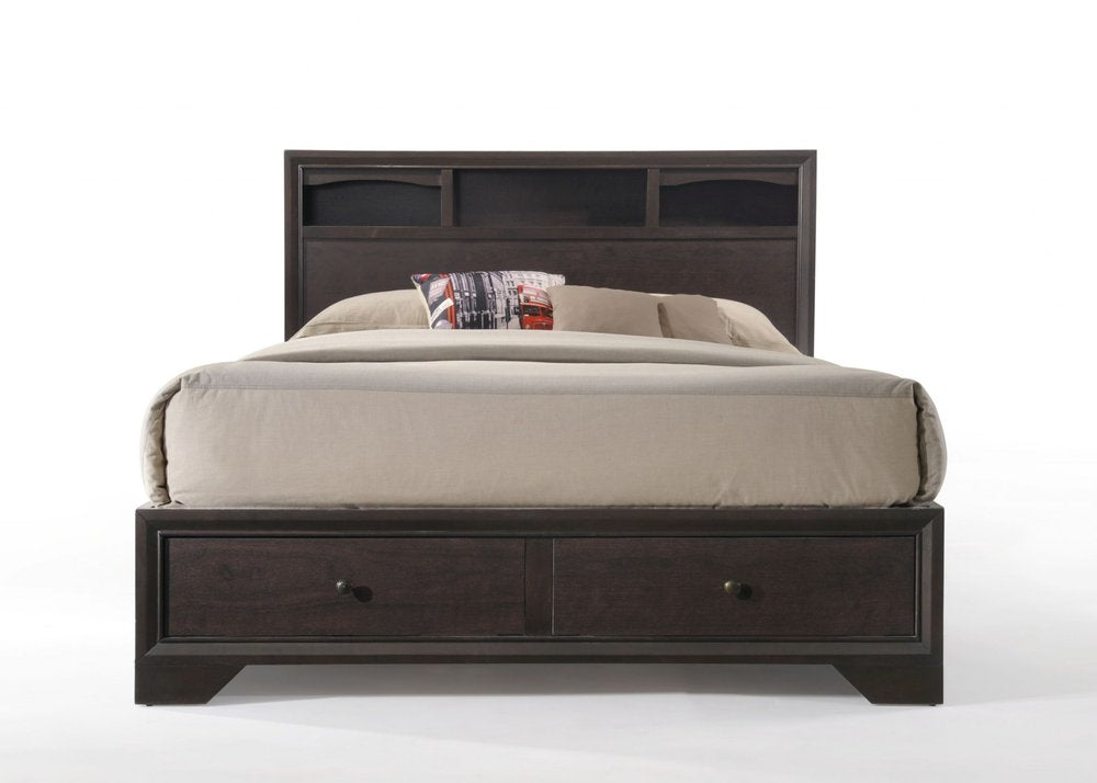 Espresso Solid Wood Queen Bed Frame With Drawers