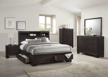 Espresso Solid Wood Queen Bed Frame With Drawers