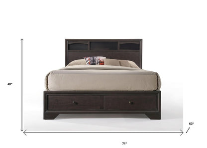 Espresso Solid Wood Queen Bed Frame With Drawers