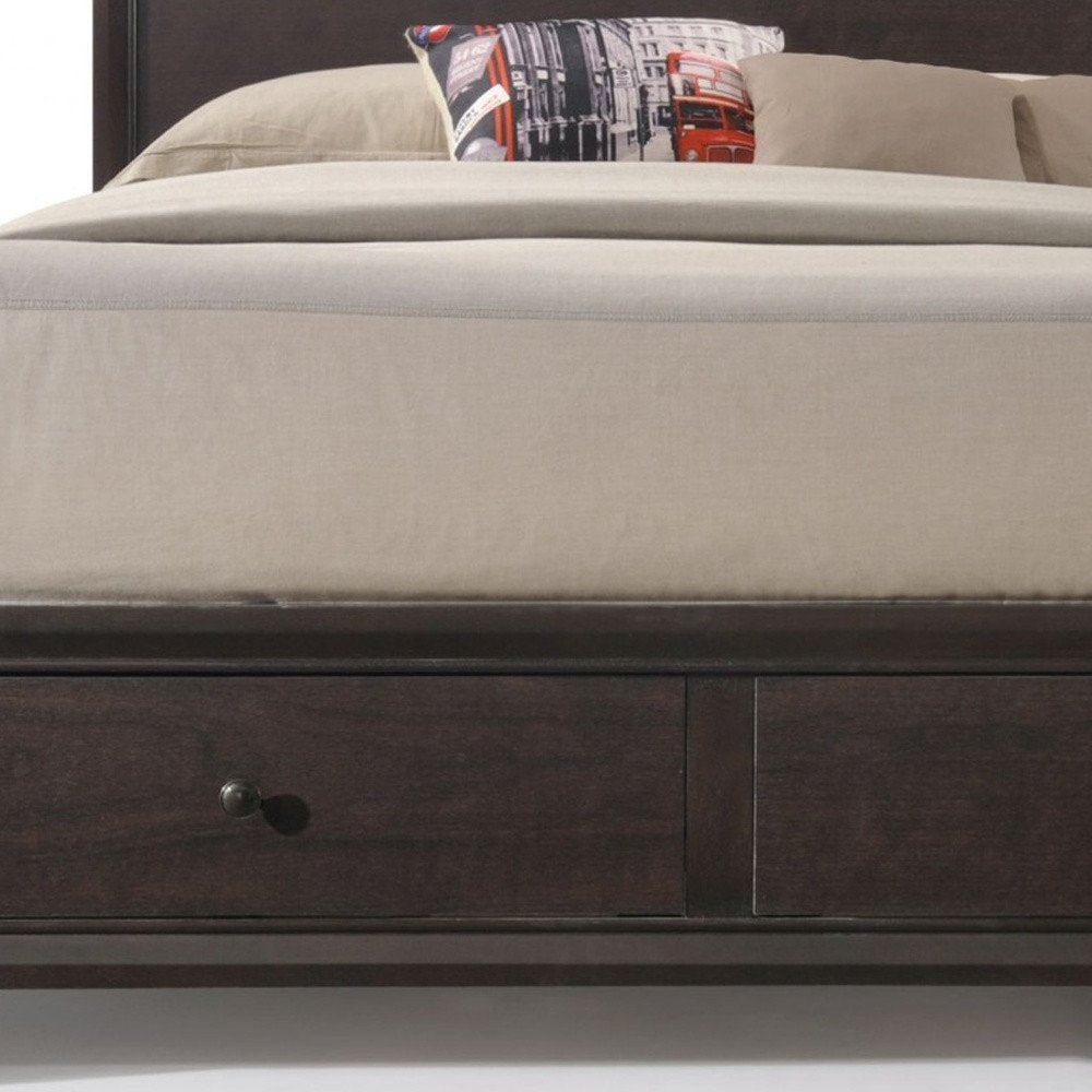 Espresso Solid Wood Queen Bed Frame With Drawers