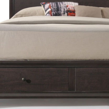 Espresso Solid Wood Queen Bed Frame With Drawers