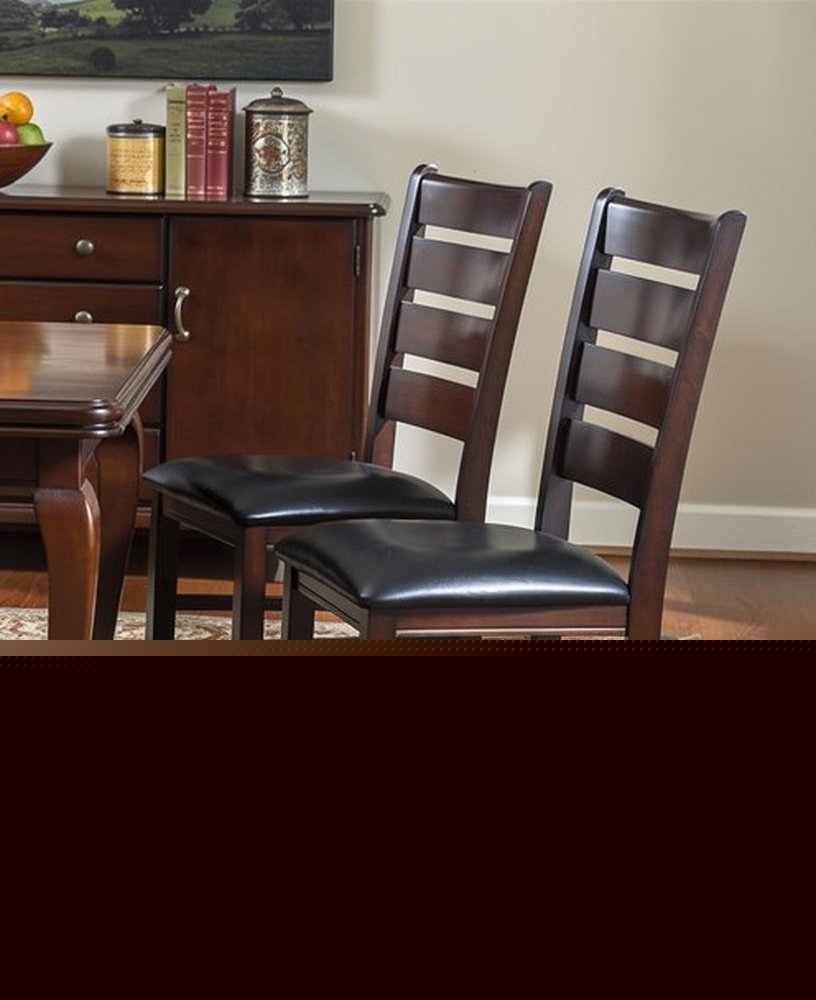Set of Two Espresso And Brown Upholstered Faux Leather Ladder Back Dining Side Chairs