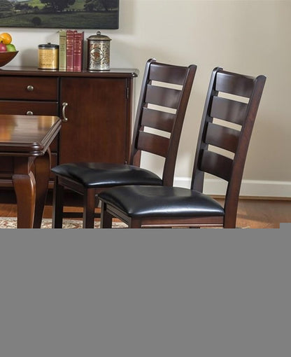 Set of Two Espresso And Brown Upholstered Faux Leather Ladder Back Dining Side Chairs