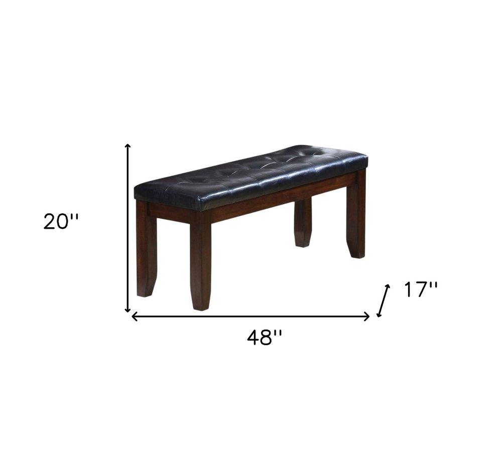 48" Black And Espresso Tufted Faux Leather And Solid Wood Upholstered Bench