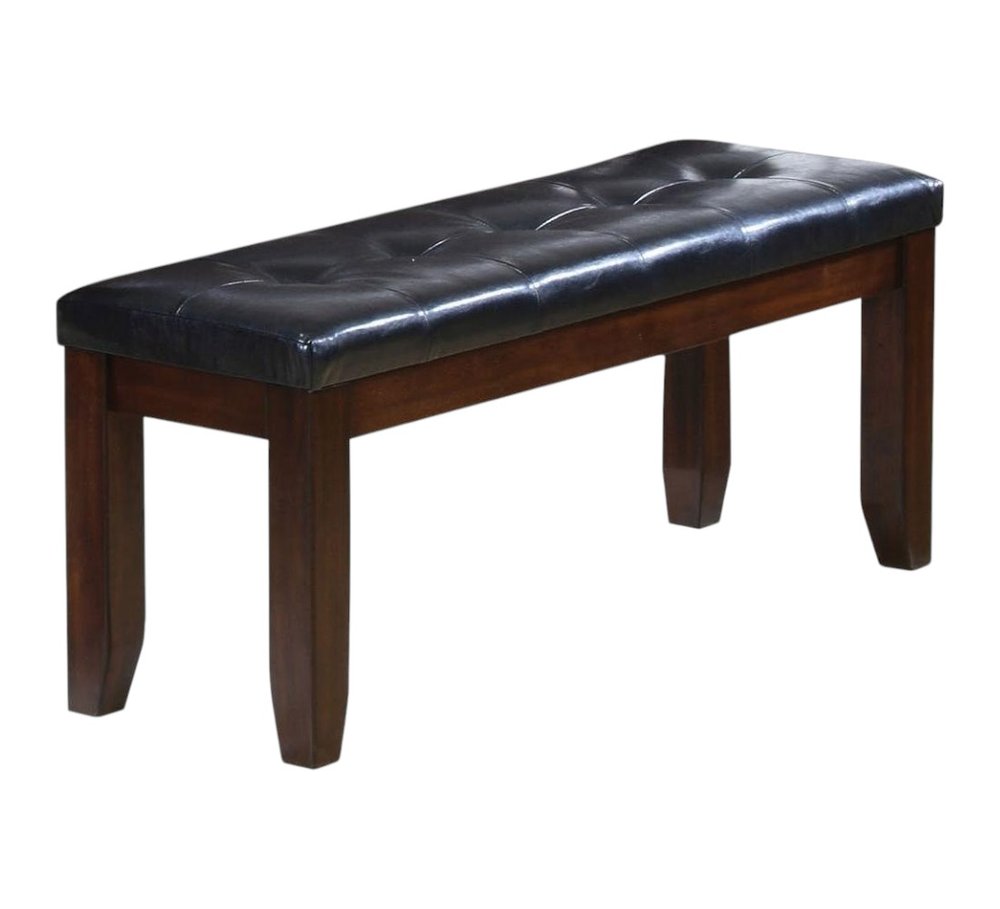 48" Black And Espresso Tufted Faux Leather And Solid Wood Upholstered Bench