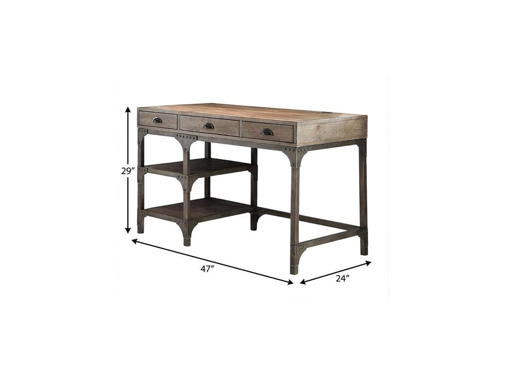 47" Natural and Gray Writing Desk With Three Drawers