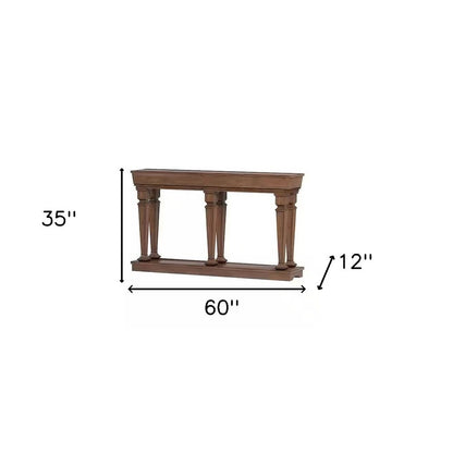 60" Brown Solid Wood Floor Shelf Console Table