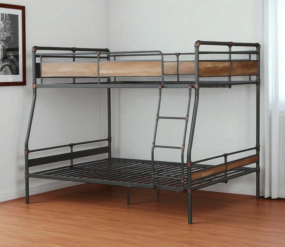 Black And Sand Full XL Over Queen Metal Bunk Bed