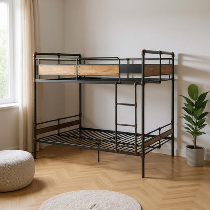 Dark Brown Full Industrial Metal Bunk Bed