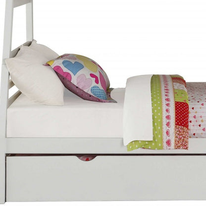 95" X 56" X 65" Twin Over Full White Storage Ladder And Trundle Bunk Bed