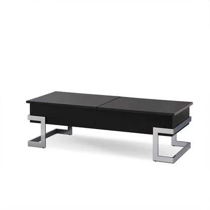 47" Black and Silver Wood And Iron Lift Top Sled Coffee Table