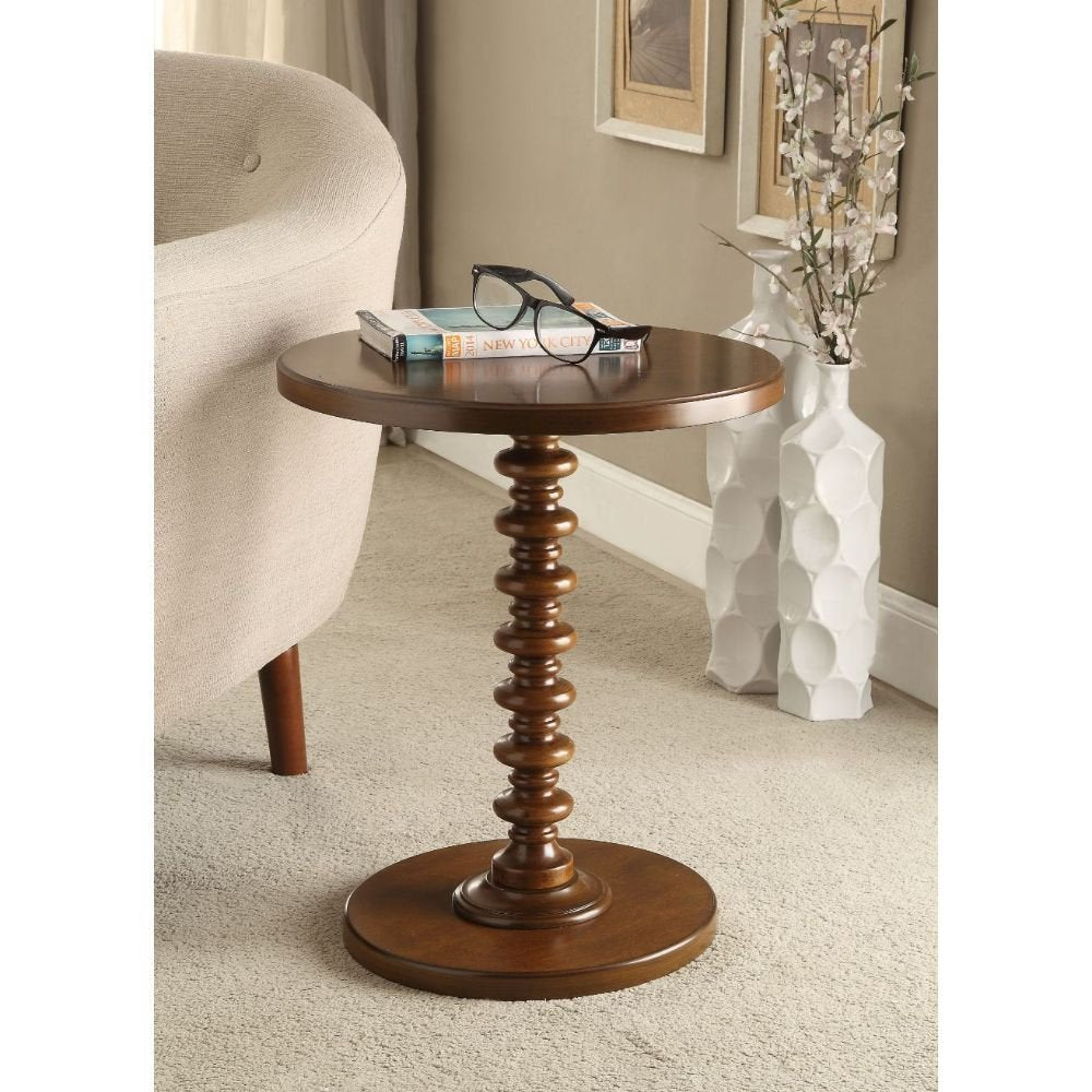 22" Brown Wood Round Pedestal End Table