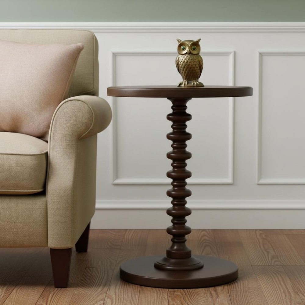22" Brown Wood Round Pedestal End Table