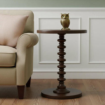 22" Brown Wood Round Pedestal End Table