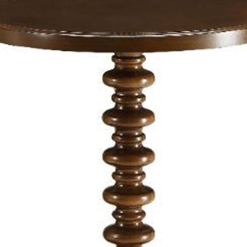 22" Brown Wood Round Pedestal End Table