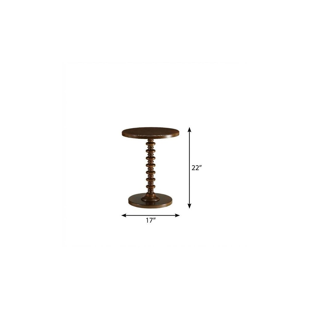 22" Brown Wood Round Pedestal End Table