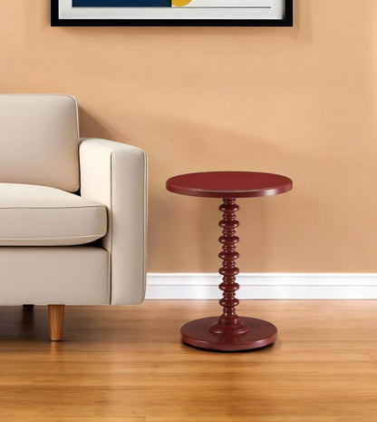 22" Yellow Wood Round Pedestal End Table