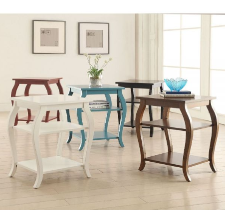 23" Teal Blue Wood Bow Leg End Table With Two Shelves
