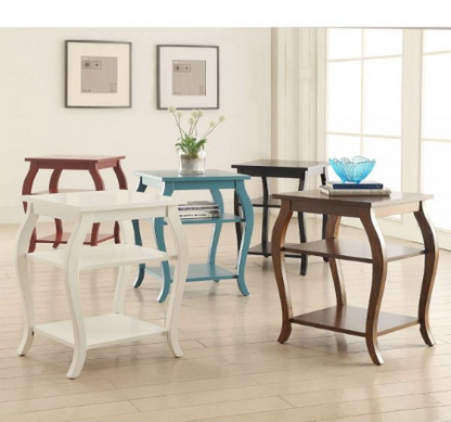 23" Teal Blue Wood Bow Leg End Table With Two Shelves