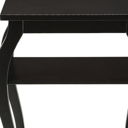 23" Brown Wood Bow Leg End Table With Two Shelves