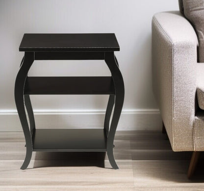 23" Teal Blue Wood Bow Leg End Table With Two Shelves