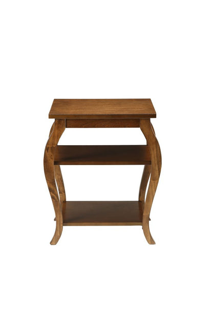 23" Walnut Wood End Table With Two Shelves