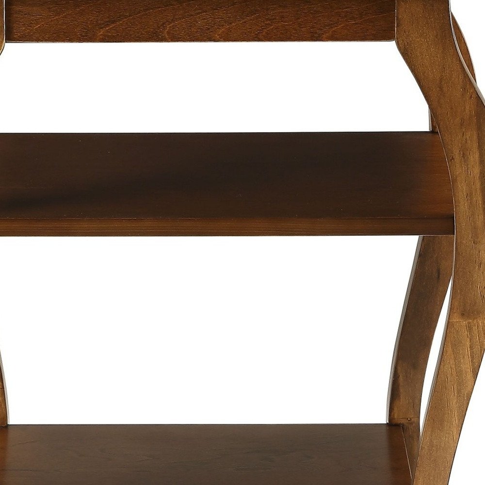 23" Walnut Wood End Table With Two Shelves