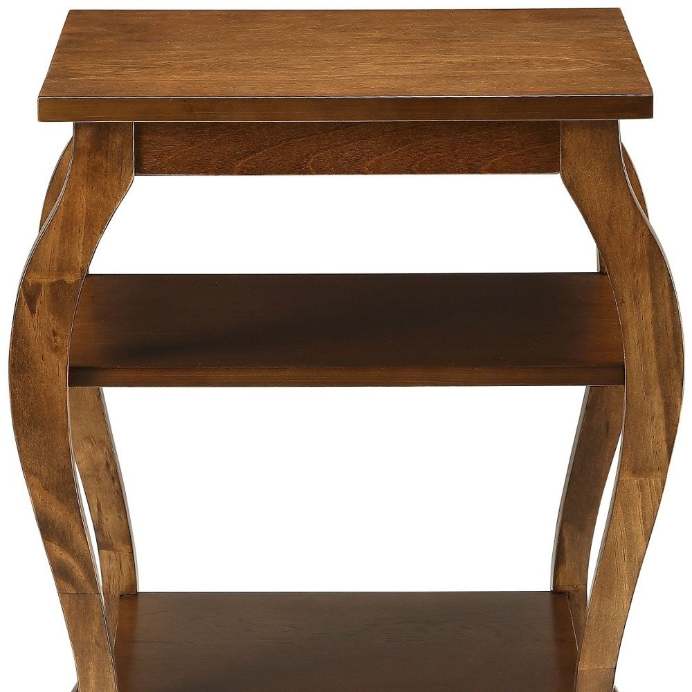 23" Walnut Wood End Table With Two Shelves