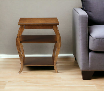 23" Teal Blue Wood Bow Leg End Table With Two Shelves