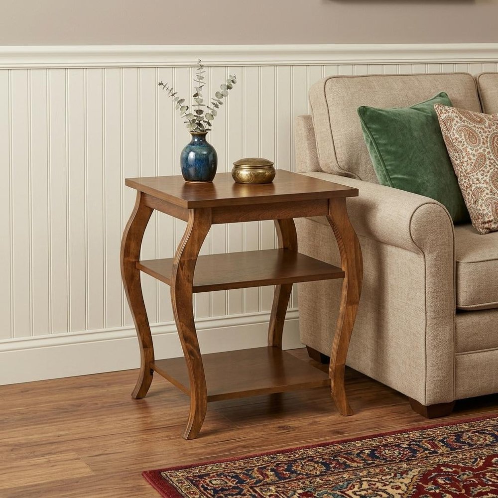 23" Walnut Wood End Table With Two Shelves