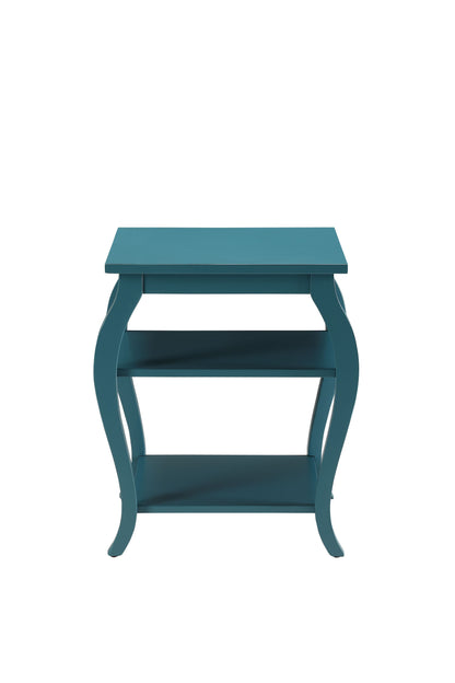 23" Teal Blue Wood Bow Leg End Table With Two Shelves