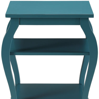 23" Black Wood Bow Leg End Table With Two Shelves