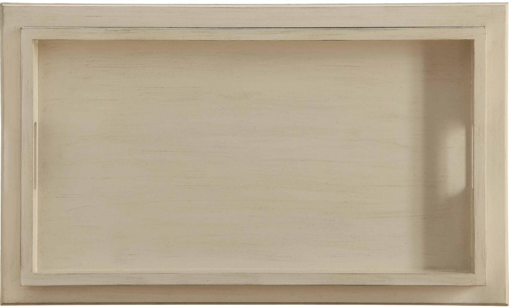 30" Antiqued White Wood Rolling Bar Cart