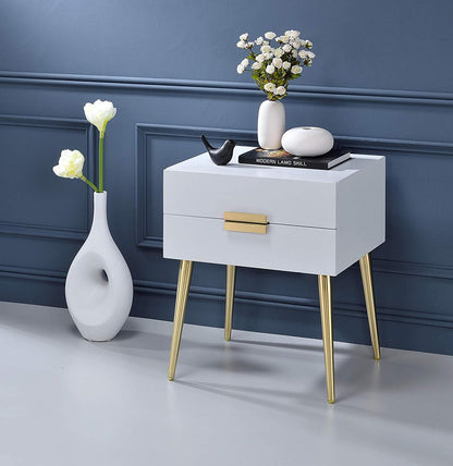24" Black And Gold Wood And Iron End Table With Two Drawers