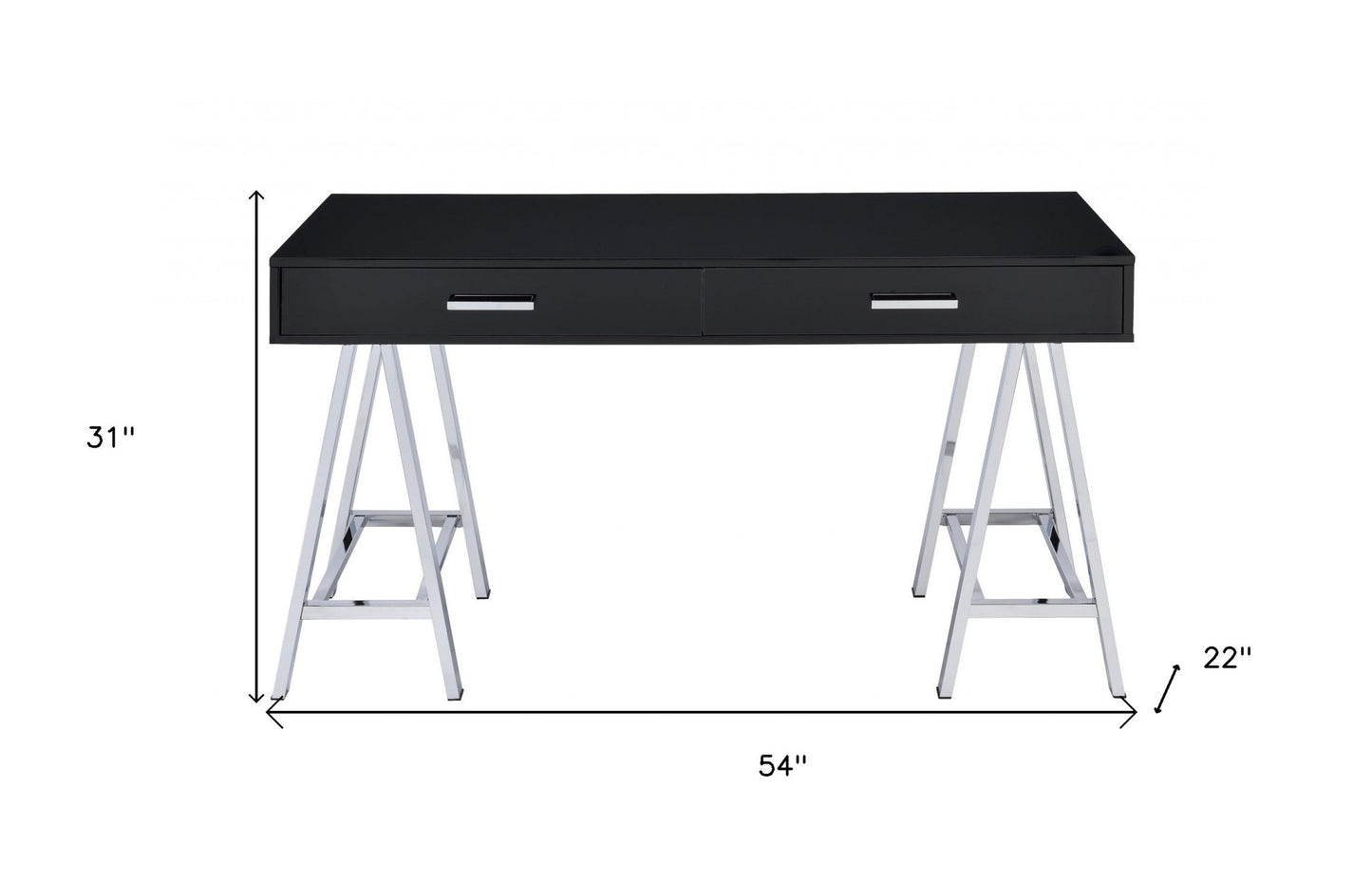 54" Black and Silver Writing Desk With Two Drawers