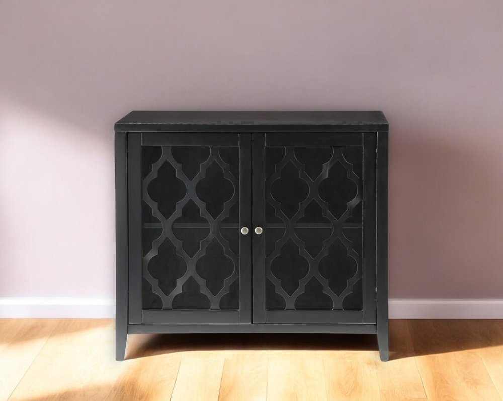 34" White Sideboard with Two Glass Doors