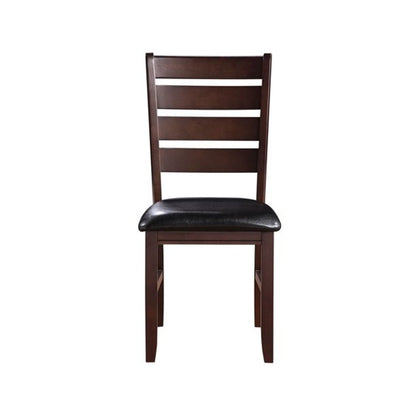 Set of Two Black And Brown Faux Leather Wood Slat Back Dining Side Chairs