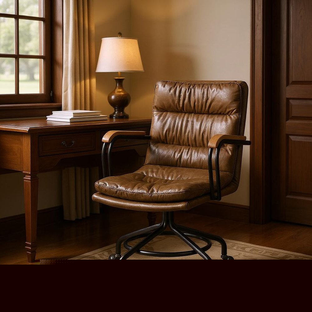 Coffee and Dark Brown Swivel Leather Rolling Executive Office Chair