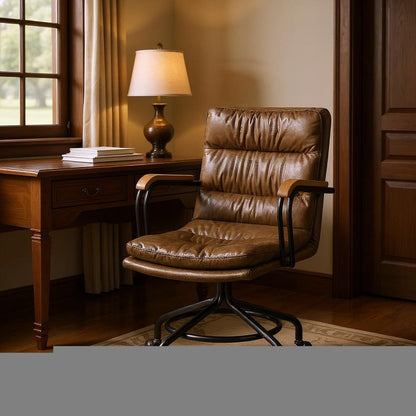 Coffee and Dark Brown Swivel Leather Rolling Executive Office Chair