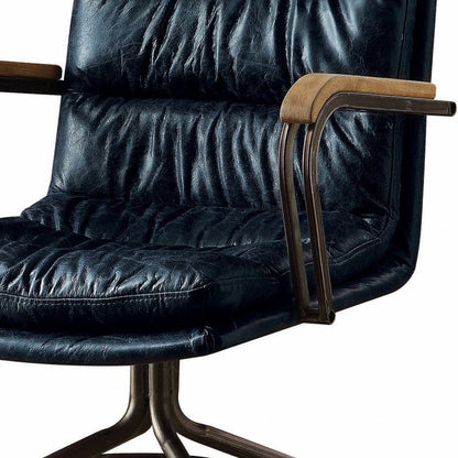 Navy Blue and Dark Brown Adjustable Swivel Leather Rolling Executive Office Chair