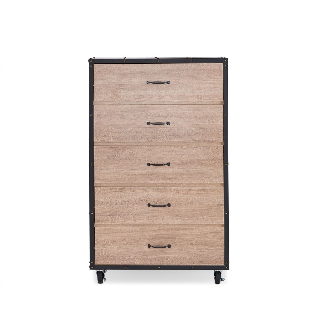 31" Oak Wood Five Drawer Dresser