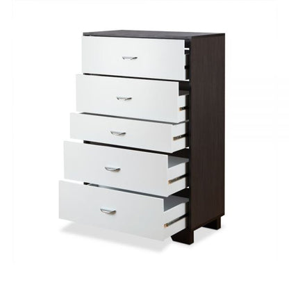 32" White And Espresso Wood Five Drawer Dresser