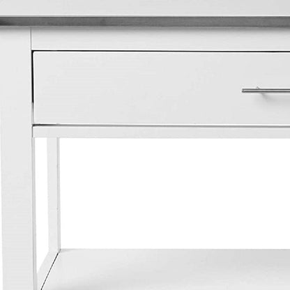 White and Silver 43" Rolling Kitchen Island With Storage